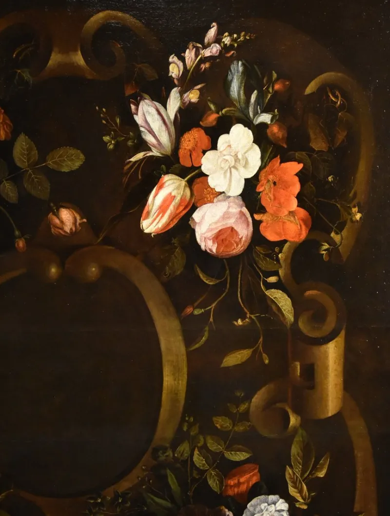 Pamono After Frans Van Everbroeck, Garland of Flowers Still Life, 1670, Oil on Canvas, Framed> Old Masters