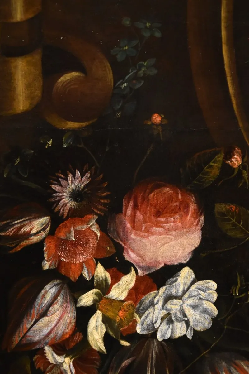 Pamono After Frans Van Everbroeck, Garland of Flowers Still Life, 1670, Oil on Canvas, Framed> Old Masters