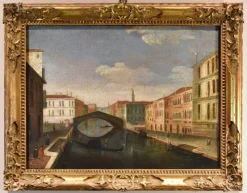 Best Pamono After Gabriele Bella, Venice, Ponte Delle Guglie, 1790, Oil on Canvas, Framed