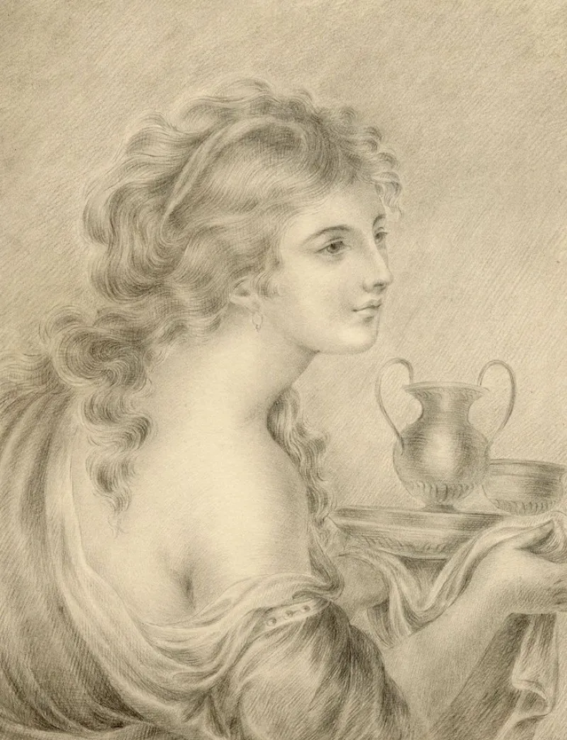 New Pamono After Giovanni Battista Cipriani, Hebe, Early 19th Century, Graphite Drawing