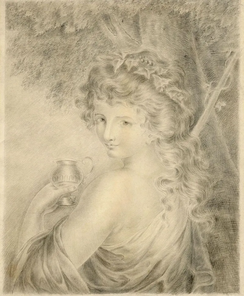 Hot Pamono After Giovanni Battista Cipriani, Bacchante, Early 19th Century, Graphite Drawing