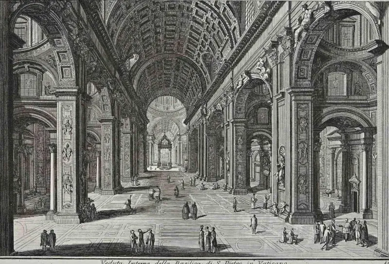 Discount Pamono After Giuseppe Vasi, Interior of S.Pietro in Vaticano, Etching, 18th Century