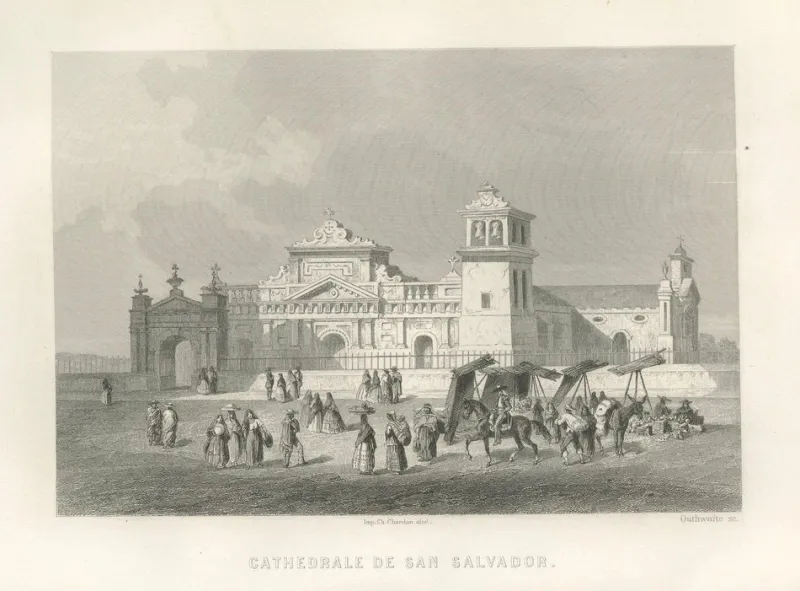Pamono After Gustave Janet, Cathedral of San Salvador, Central America, 1867, Engraving> Contemporary|Prints & Multiples