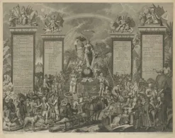 Pamono After Jan Gerritsz, Allegorical Illustration of the Four Continents and Globe, 1798, Engraving> Contemporary|Prints & Multiples