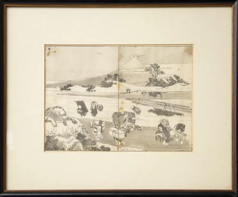 Discount Pamono After K. Hokusai, View of Mount Fuji, Woodcut, 1878, Framed