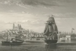 Pamono After Lebreton, City View Illustration of Montevideo Harbor and Skyline, 1867, Engraving> Contemporary|Prints & Multiples