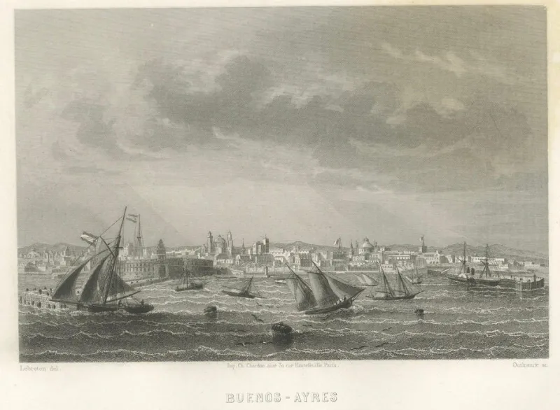 Clearance Pamono After Lebreton, Illustration of Buenos Aires, City and Harbor View, 1867, Engraving