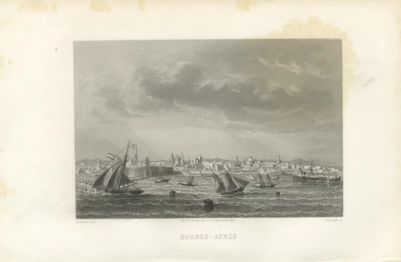 Clearance Pamono After Lebreton, Illustration of Buenos Aires, City and Harbor View, 1867, Engraving