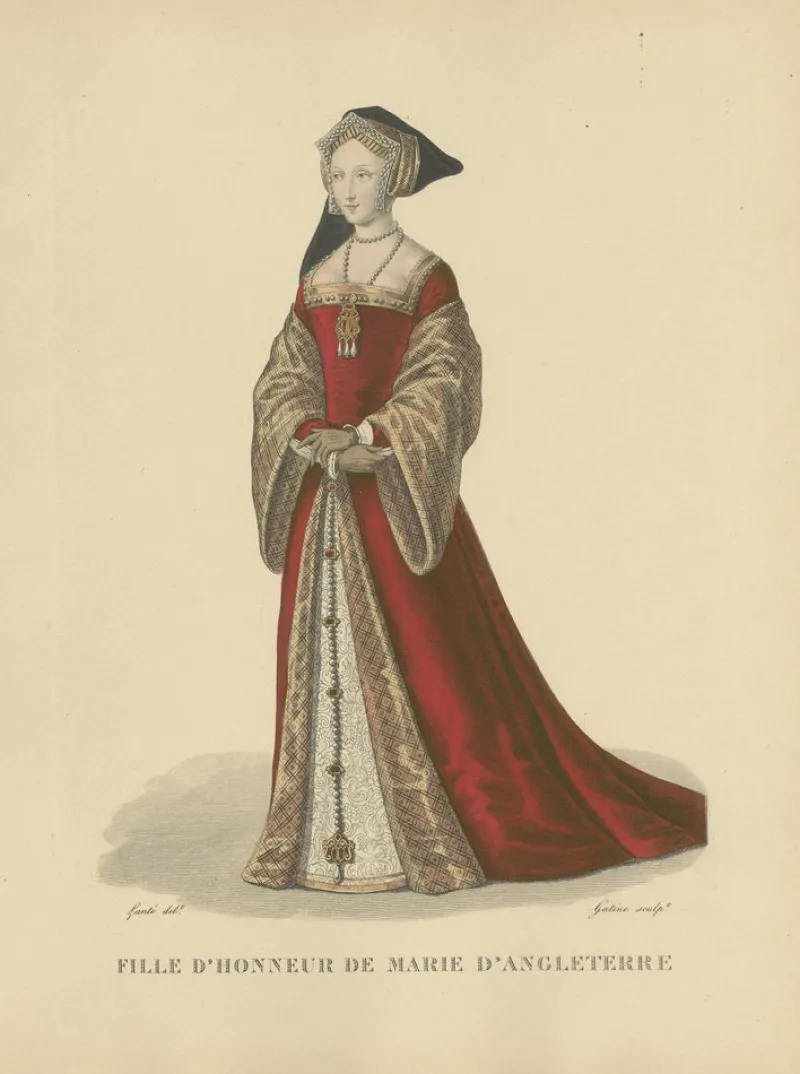 Pamono After Louis Marie Lanté, Anne Boleyn, Queen of England, Handcoloured Engraving, 1900> Prints & Multiples