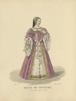 Pamono After Louis Marie Lanté, Diane De Poitiers, Mistress of Henri II, Handcoloured Engraving, 1900> Prints & Multiples