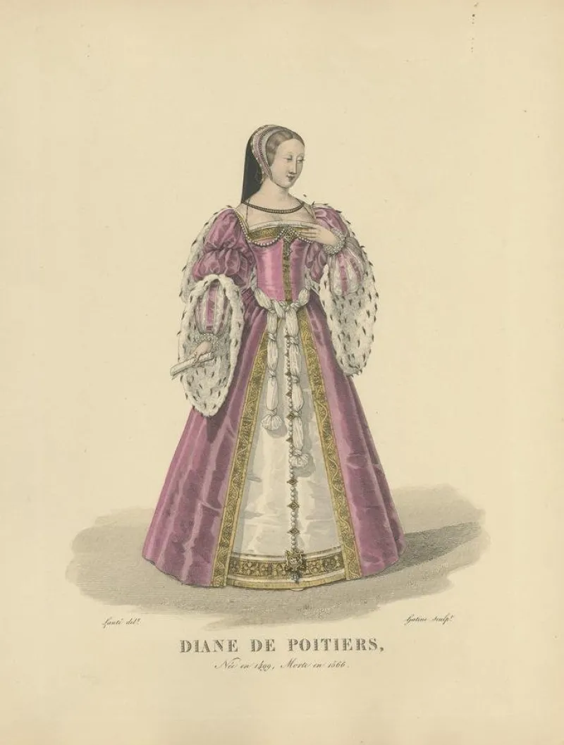 Pamono After Louis Marie Lanté, Diane De Poitiers, Mistress of Henri II, Handcoloured Engraving, 1900> Prints & Multiples