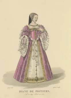 Pamono After Louis Marie Lanté, Diane De Poitiers, Mistress of Henri II, Handcoloured Engraving, 1900> Prints & Multiples