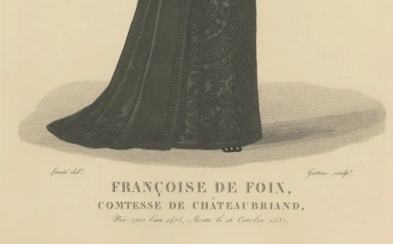 New Pamono After Louis Marie Lanté, Françoise De Foix, Countess of Châteaubriant, Handcoloured Engraving, 1900