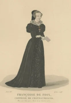 New Pamono After Louis Marie Lanté, Françoise De Foix, Countess of Châteaubriant, Handcoloured Engraving, 1900