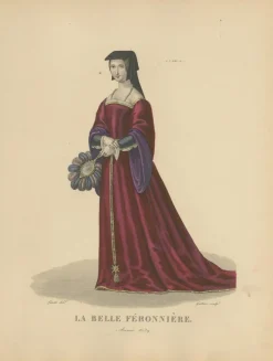 Pamono After Louis Marie Lanté, La Belle Ferronnière, French Renaissance Beauty, Handcoloured Engraving, 1900> Prints & Multiples