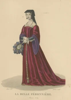 Pamono After Louis Marie Lanté, La Belle Ferronnière, French Renaissance Beauty, Handcoloured Engraving, 1900><noscript><img width=