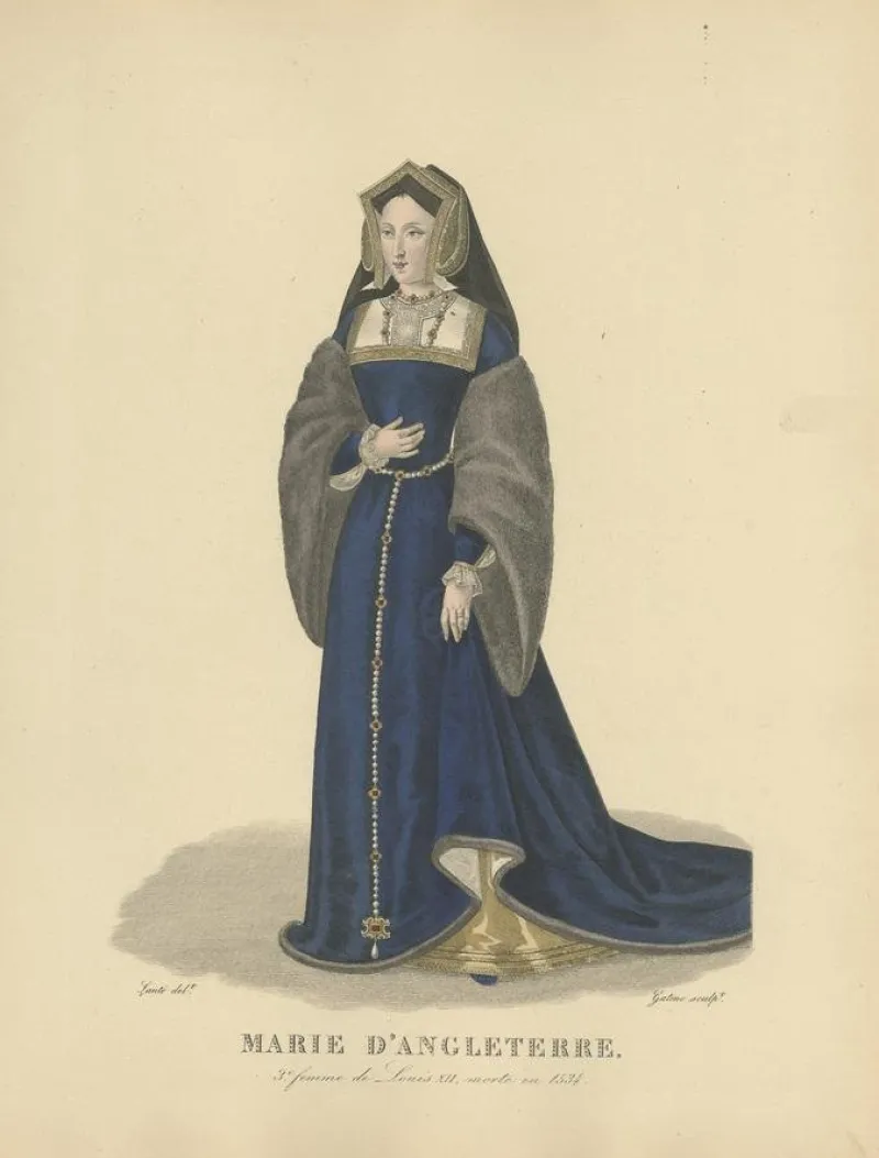 Pamono After Louis Marie Lanté, Mary of England, Queen of France, Handcoloured Engraving, 1900> Prints & Multiples