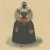 Pamono After Louis Marie Lanté, Maiden in Mask, Court Lady of Henry III, 1900, Handcoloured Engraving> Prints & Multiples