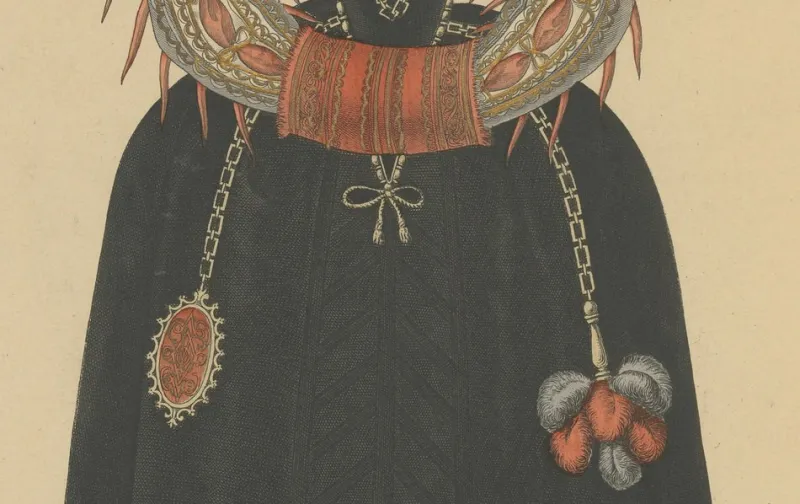 Pamono After Louis Marie Lanté, Maiden in Mask, Court Lady of Henry III, 1900, Handcoloured Engraving> Prints & Multiples