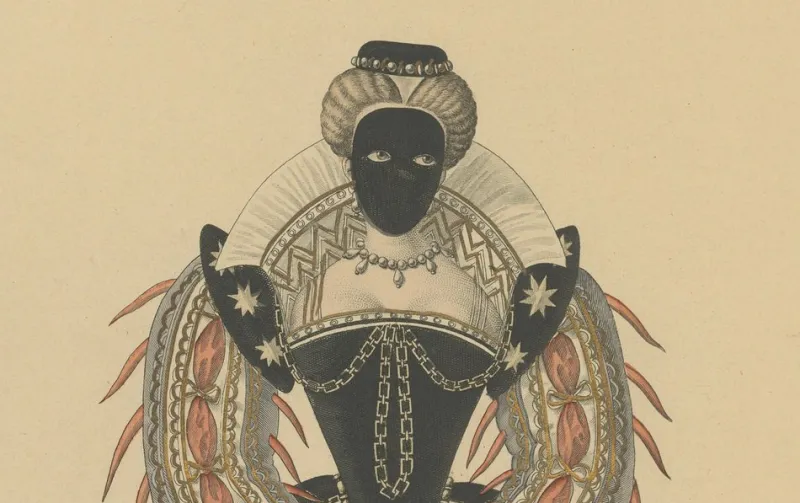 Pamono After Louis Marie Lanté, Maiden in Mask, Court Lady of Henry III, 1900, Handcoloured Engraving> Prints & Multiples