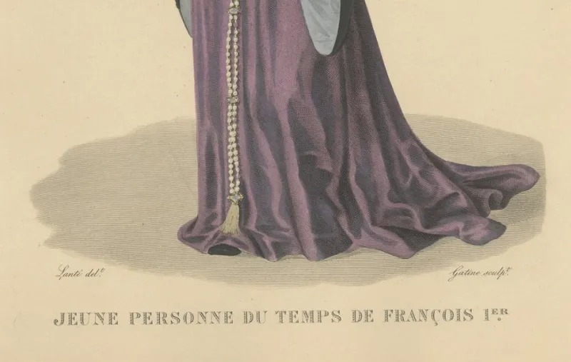 Pamono After Louis Marie Lanté, Young Lady of the Time of Francis I, Handcoloured Engraving, 1900> Prints & Multiples