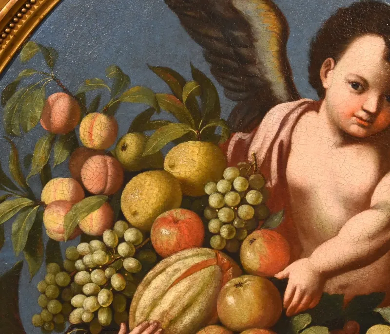 Pamono After Luigi Garzi, Angels, Flowers & Fruit, 1700, Oil on Canvas> Old Masters|Classical