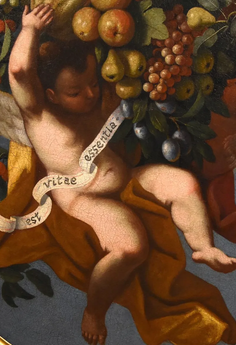 Pamono After Luigi Garzi, Angels, Flowers & Fruit, 1700, Oil on Canvas> Old Masters|Classical