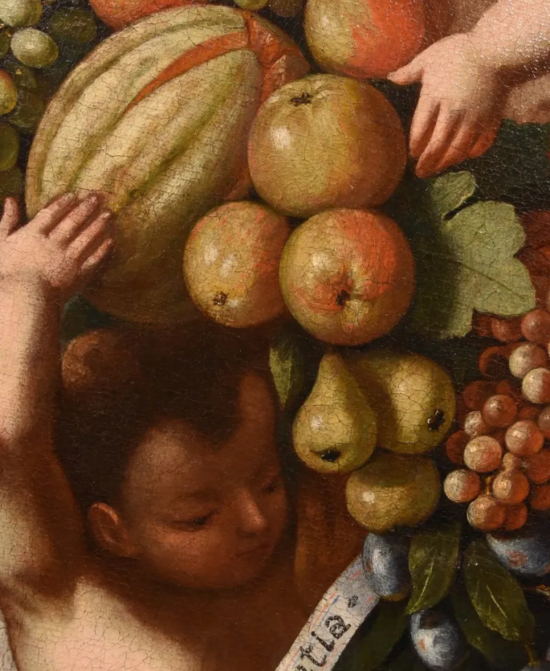 Pamono After Luigi Garzi, Angels, Flowers & Fruit, 1700, Oil on Canvas> Old Masters|Classical