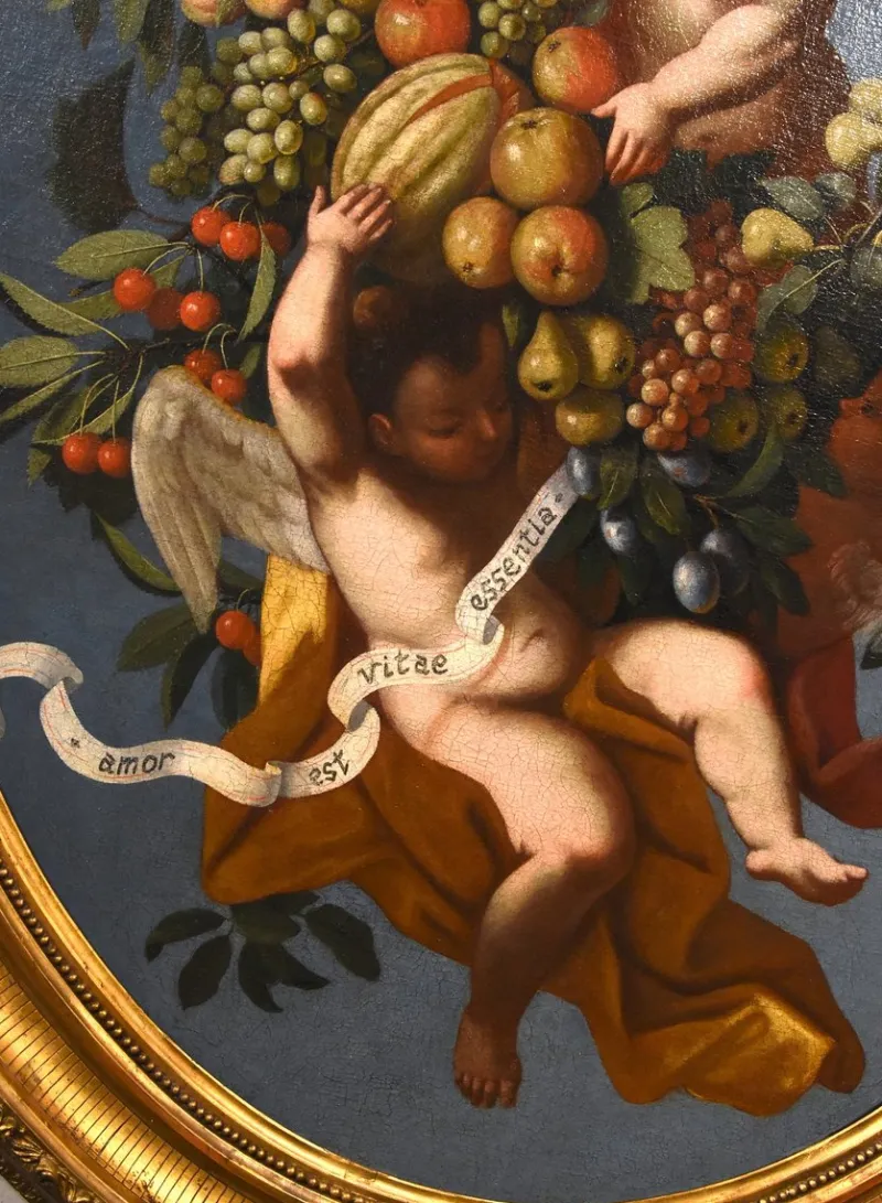 Pamono After Luigi Garzi, Angels, Flowers & Fruit, 1700, Oil on Canvas> Old Masters|Classical