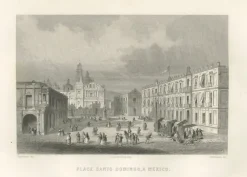 Pamono After Raynond, Plaza Santo Domingo, Mexico City, Architectural Illustration, 1867, Engraving> Contemporary|Prints & Multiples