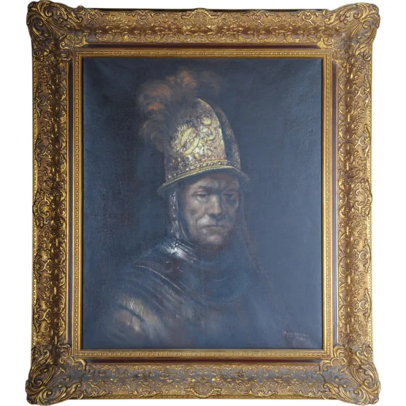 Hot Pamono After Rembrandt van Rijn, The Man in the Gold Helmet, Oil Painting, Framed