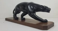 Pamono After S. Melani, Art Deco Black Panther Sculpture, 1930s, Plaster on Wood Base><noscript><img width=