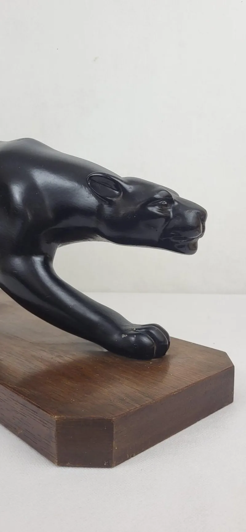 Pamono After S. Melani, Art Deco Black Panther Sculpture, 1930s, Plaster on Wood Base> Art Deco|Sculpture