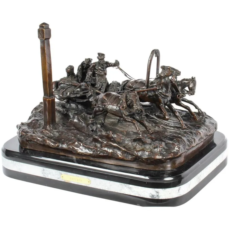 Hot Pamono After Vasily Grachev, Horse & Cart Scene, Russia, 20th Century, Bronze Sculpture