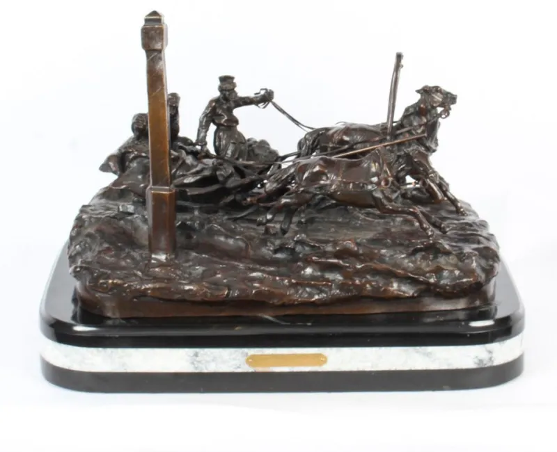Hot Pamono After Vasily Grachev, Horse & Cart Scene, Russia, 20th Century, Bronze Sculpture