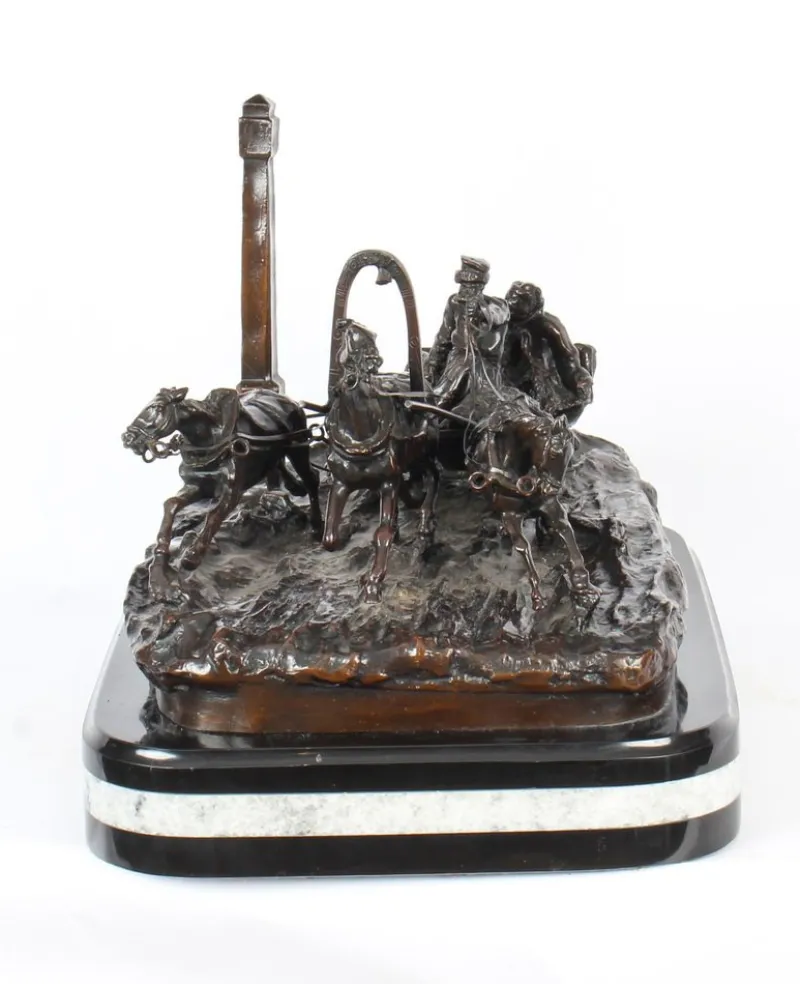 Hot Pamono After Vasily Grachev, Horse & Cart Scene, Russia, 20th Century, Bronze Sculpture