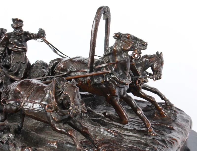 Hot Pamono After Vasily Grachev, Horse & Cart Scene, Russia, 20th Century, Bronze Sculpture