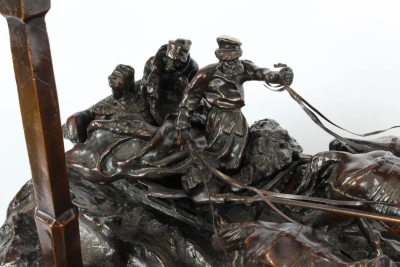 Hot Pamono After Vasily Grachev, Horse & Cart Scene, Russia, 20th Century, Bronze Sculpture