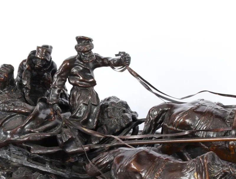 Hot Pamono After Vasily Grachev, Horse & Cart Scene, Russia, 20th Century, Bronze Sculpture