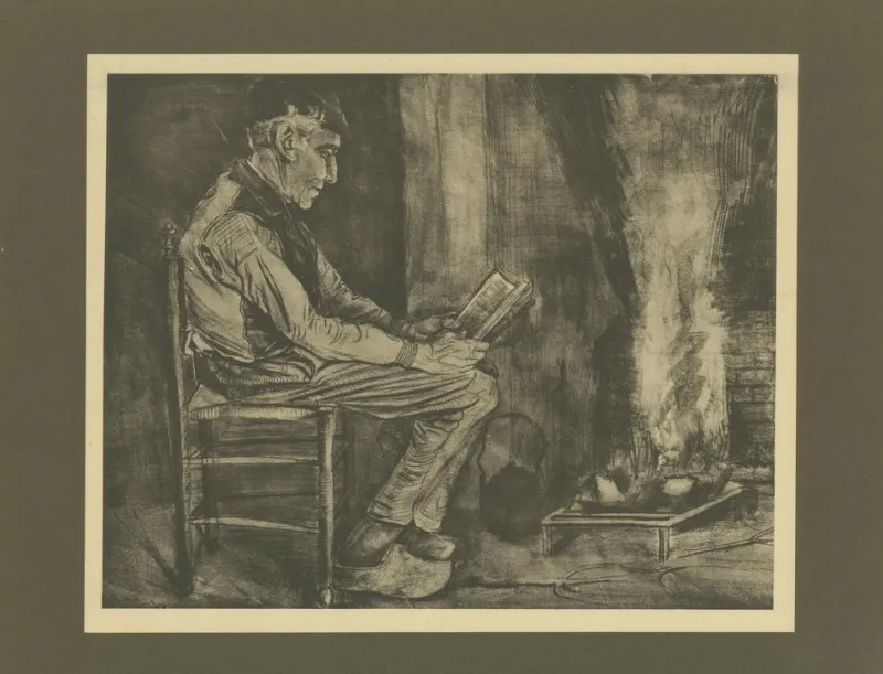 New Pamono After Vincent Van Gogh Man, Reading by the Fire, 1928, Portfolio Print