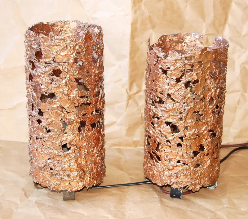 Pamono Aimo Tukiainen Table Lamps in Embossed Brutalist Copper, 1960s, Set of 2
