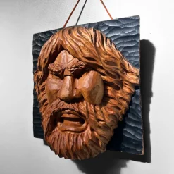 Pamono Ainu Carved Wood Warrior's Head, Japan, 1950s> Wall Decor