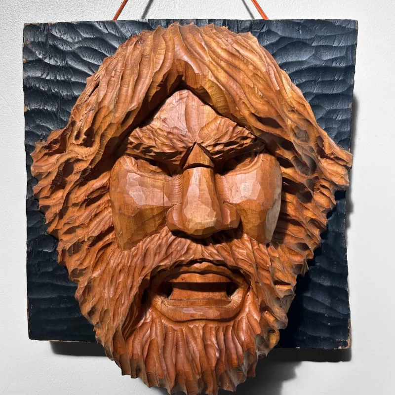 Pamono Ainu Carved Wood Warrior's Head, Japan, 1950s> Wall Decor