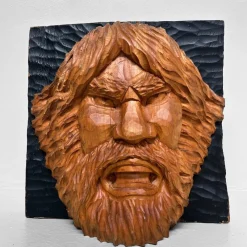 Pamono Ainu Carved Wood Warrior's Head, Japan, 1950s><noscript><img width=
