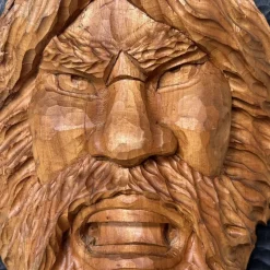 Pamono Ainu Carved Wood Warrior's Head, Japan, 1950s><noscript><img width=