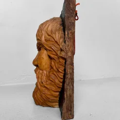 Pamono Ainu Carved Wood Warrior's Head, Japan, 1950s><noscript><img width=