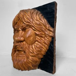 Pamono Ainu Carved Wood Warrior's Head, Japan, 1950s><noscript><img width=