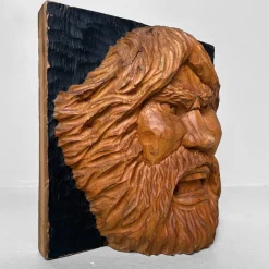 Pamono Ainu Carved Wood Warrior's Head, Japan, 1950s><noscript><img width=