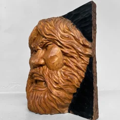 Pamono Ainu Carved Wood Warrior's Head, Japan, 1950s><noscript><img width=