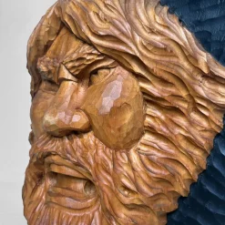 Pamono Ainu Carved Wood Warrior's Head, Japan, 1950s><noscript><img width=
